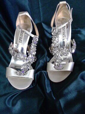 TWO HIGHLY EMBLISHED BADGLEY MISCHKA EVENING SHOES